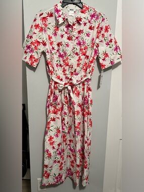Floral Elbow Sleeve Cotton Shirtdress DKNY